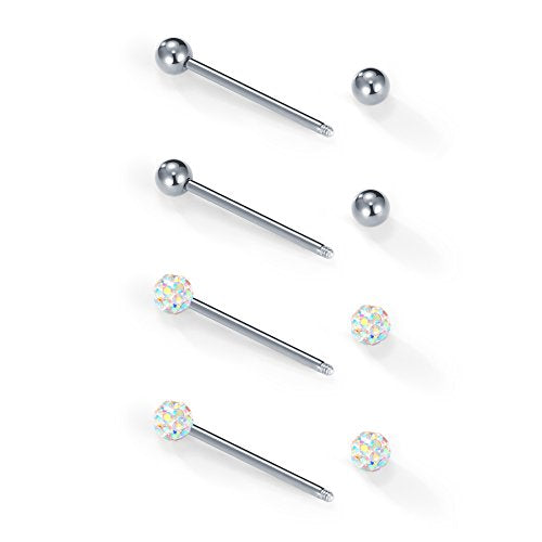 VCMART 12mm-18mm 14G Tongue Rings Nipple Straight Barbells Surgical Steel Body Piercing Jewelry - style: Style E1 -12pcs, silver