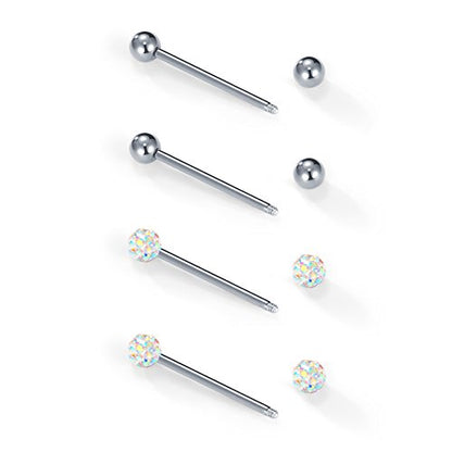 VCMART 12mm-18mm 14G Tongue Rings Nipple Straight Barbells Surgical Steel Body Piercing Jewelry - style: Style E1 -12pcs, silver