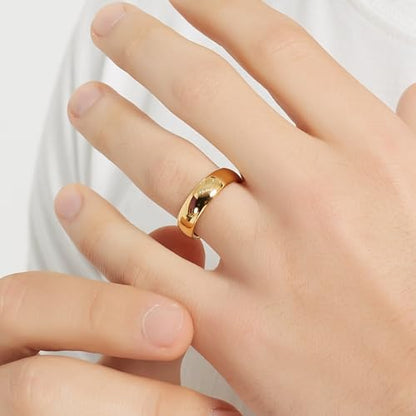 4mm 6mm Stainless Steel Rings Women Men High Polish Plain Dome Silver/Gold Wedding Band Comfort Fit - color: 6mm-Gold