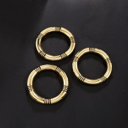 Gold Chunky Bangles Bracelets For Women 14k Gold Plated Stack Layered Curved Bamboo Tube Stretch Bracelets Gift Jewelry - color: 3pcs Gold