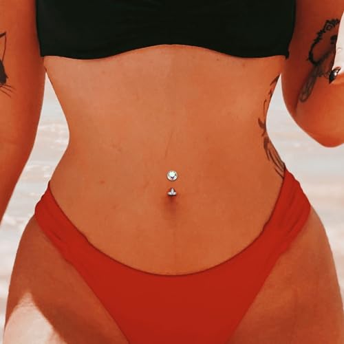 G23 Titanium Belly Jewelry 14G Flat Bottom Floating Belly Button Rings Curved Belly Barbell Navel Ring Belly Piercing 8/10/12/14mm Navel Rings Belly Piercings Jewelry for Women - color: Style1:Silver+AB CZ