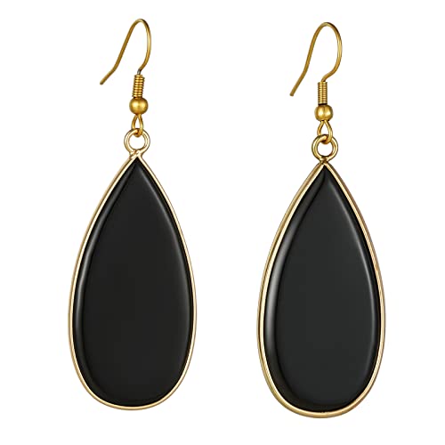 Boho Multiple Style Natural Stone Earrings for Women Unique Healing Gemstone Energy Hypoallergenic Lightweight Dangle Drop Earrings Multiple Styles Earrings Jewelry for Birthday Party Gift - style: Black Onyx Big Waterdrop