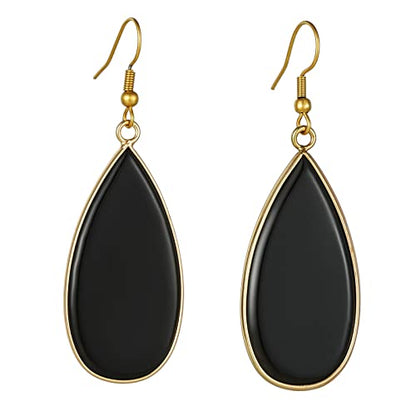 Boho Multiple Style Natural Stone Earrings for Women Unique Healing Gemstone Energy Hypoallergenic Lightweight Dangle Drop Earrings Multiple Styles Earrings Jewelry for Birthday Party Gift - style: Black Onyx Big Waterdrop