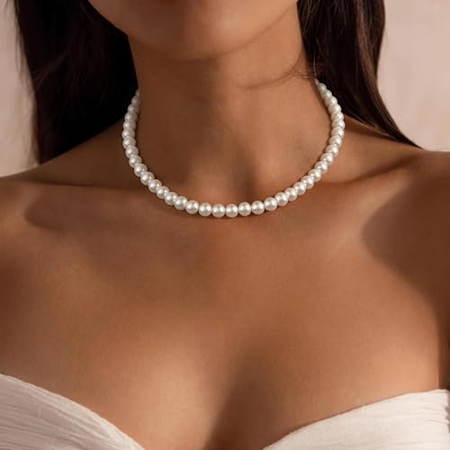 Gold Pearl Necklaces for Women - White Pearls Jewelry Gifts Wedding Bride Bridesmaid Jewelry - color: Gold-Pearl Strand