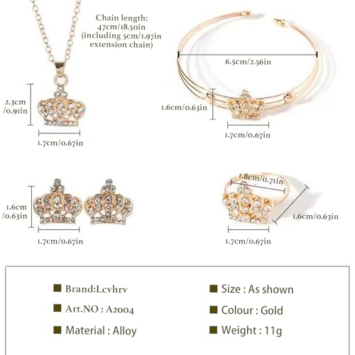 Women's Crown Jewelry Set Gold Plated Costume Jewelry, Elegant Royal Queen Crown Necklace Earrings Bracelet Ring 4 Pieces Set for Wedding Party Prom Formal Occasions