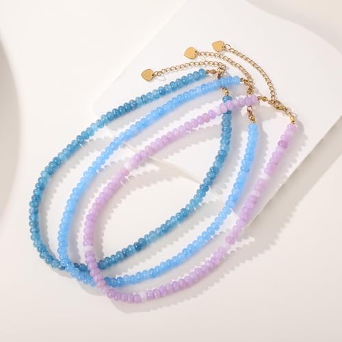 Beaded Necklace for Women,Natural Gemstone Necklace for Women,Colorful Bead Choker Necklace Handmade Surfer Beach Necklace Trendy Jewelry Gift for Women - style: 5x8MM Amethyst