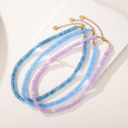 Beaded Necklace for Women,Natural Gemstone Necklace for Women,Colorful Bead Choker Necklace Handmade Surfer Beach Necklace Trendy Jewelry Gift for Women - style: 5x8MM Amethyst