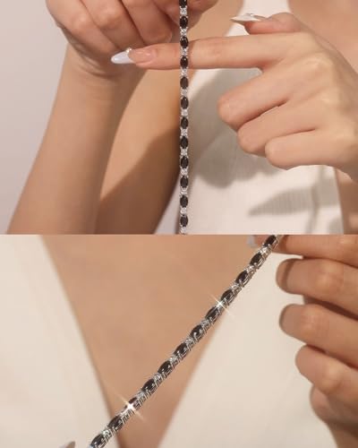 FANCIME Glamour Radiance Sterling Silver Birthstone Tennis Bracelets 7" | Charm Fine Jewelry Birthday Gifts for Women - color: Black Onyx