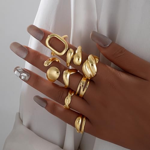 FUTIMELY 14K Gold Stackable Knuckle Rings Set for Women,Aesthetic Silver Trendy Dainty Open Midi Rings Set,Midi Finger Rings Pack Jewelry Gifts - color: Gold3