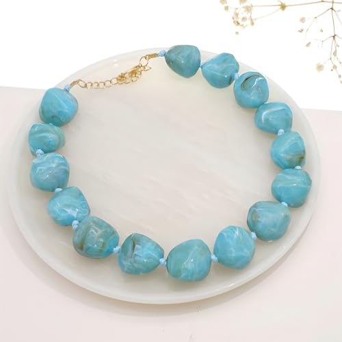We We Chunky Colorful Beaded Necklace for Women Large Boho Statement Bead Chokers Necklaces Turquoise Blue Big Beads Jewelry Neck Summer Beach - color: big bead turquoise