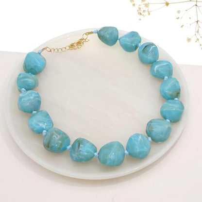 We We Chunky Colorful Beaded Necklace for Women Large Boho Statement Bead Chokers Necklaces Turquoise Blue Big Beads Jewelry Neck Summer Beach - color: big bead turquoise