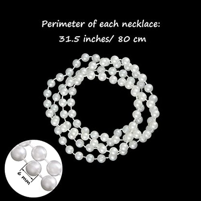 Hicarer 24 Pcs White Faux Pearl Necklaces Bulk White Beaded Necklaces 31.5 Inch for Women Girls Mardi Gras Wedding Bridal Birthday Tea Party Decorations