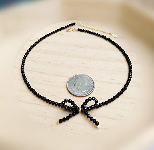 Black Bow Choker Sterling Silver Black Spinel Beads Bow Choker 13+2”