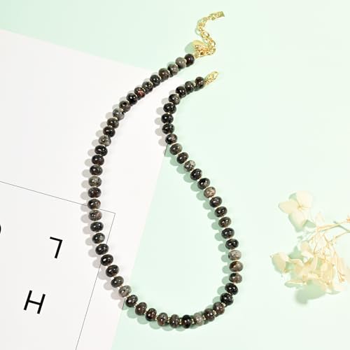 Boho Gemstone Beaded Necklace for Women – Colorful Natural Stone Choker 18K Solid Heart-Shaped Pendant, Summer Beach Jewelry - color: Yooperlite Stone