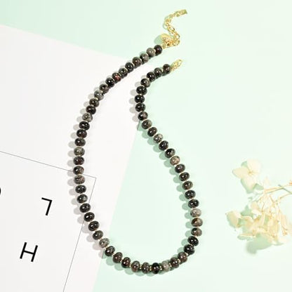 Boho Gemstone Beaded Necklace for Women – Colorful Natural Stone Choker 18K Solid Heart-Shaped Pendant, Summer Beach Jewelry - color: Yooperlite Stone
