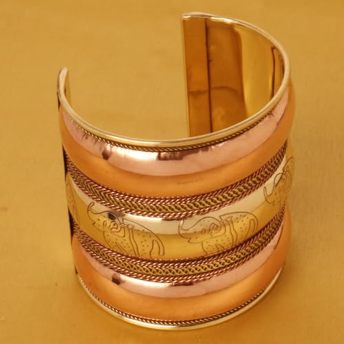 Touchstone Indian Bollywood Handcrafted Slip In Easy To Wear Stylish Wrist Enhancer Designer Broad Jewelry Cuff Bracelet For Women and Men. - style: Broad Convex 2
