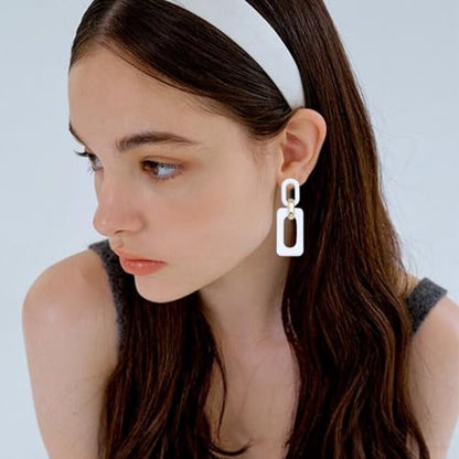 Geometric Square Earrings for Women Lightweight Colorful Color Block Acrylic Chunky Geometric Rectangle Oval Link Chain Statement Earring - style: White Rectangle