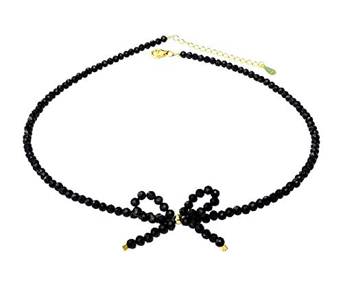 Black Bow Choker Sterling Silver Black Spinel Beads Bow Choker 13+2”