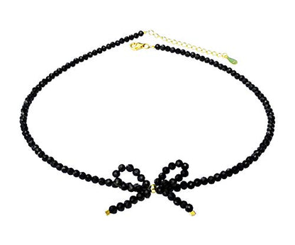 Black Bow Choker Sterling Silver Black Spinel Beads Bow Choker 13+2”