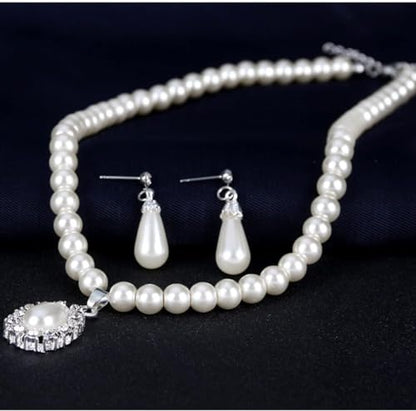 CSIYANJRY99 Pearl Necklace and Earring Set Faux Pearl Jewelry Sets for Women Imitation Beaded Pearl Necklace Bracelet Stud Earrings for Women - color: B