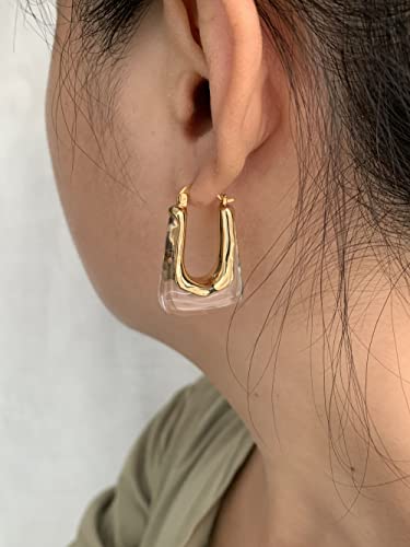 Acrylic Hoop Earrings Gold Lucite Transparent Resin Rectangle Clear Hoops for Women