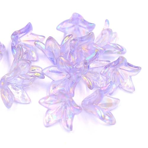 130Pcs Acrylic Lily Flower Beads for Jewelry Making Cute AB Trumpet Floral Charm Spacer Bead Caps Loose Aesthetic Beads for Earrings Necklace Bracelet DIY Craft Accessories Supplies(Purple) - color: Purple