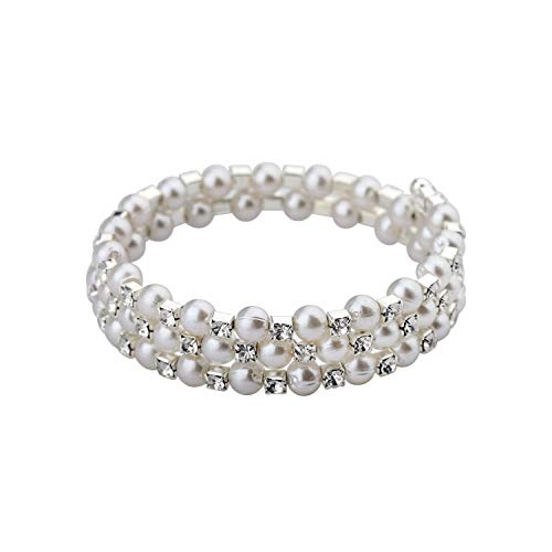 MYOSPARK Multi Layers Pearl Rhinestone bracelet Cuff Wrap Bangle Wedding Jewelry Gift For Bridal Mother Bridesmaid