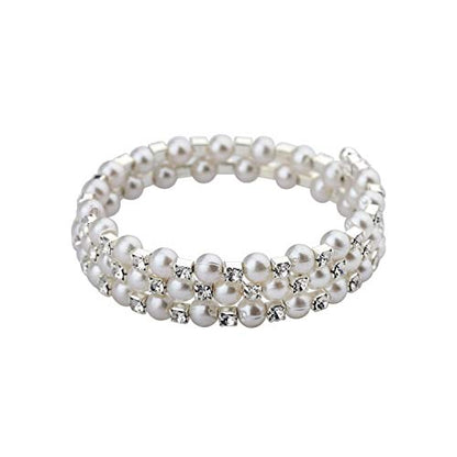 MYOSPARK Multi Layers Pearl Rhinestone bracelet Cuff Wrap Bangle Wedding Jewelry Gift For Bridal Mother Bridesmaid