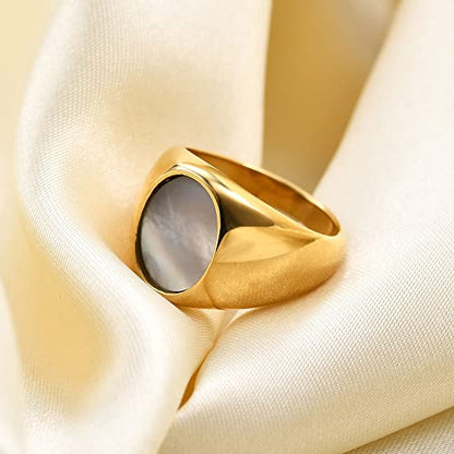 MYNENEY Stainless Steel Round Shape Classical Simple Plain Wedding Engagement Statement Pinky Band Signet Rings for Men Women Size 4-15 - color: Gold+White