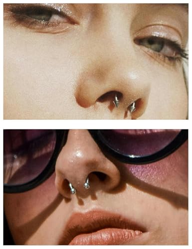 16G Hinged Clicker Segment Septum Rings Stainless Steel Nose Horseshoe Hoop Eyebrow Lip Cartilage Helix Tragus Earrings Piercing Jewelry 6/8/10/12mm Replacement Balls 3mm - color: Gold