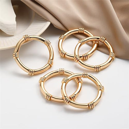 YBMYCM 5PCS Gold Chunky Bangles Bracelets for Women | 14k Gold Plated Stackable Layered Curved Bamboo Tube Stretch Bracelets Bangle Gift Jewelry - color: 5pcs G