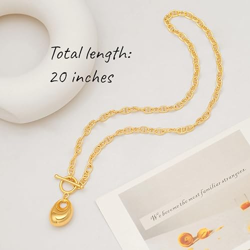 18k Gold Plated Chain Link Necklace for Women, Baroque Pearl/Compass Pendant Necklace - color: Pebble
