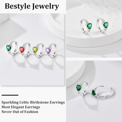 Bestyle 925 Sterling Silver Huggie Hoop Earrings Small Birthstone Hoop Earrings for Women Hypoallergenic Silver Huggie Earring,Great Birthday Earrings Gift for Daughter Wife Mom - color: 05-Green Emerald-Hoop
