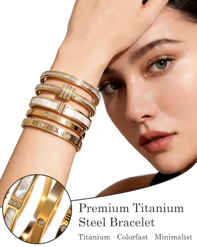 CERULEAN 5-Piece Elegant Stainless Steel Bracelet Set, Fashionable Classic Design, Stainless Steel 5 Piece Bracelet Set, Non Tarnish Bangle, Elegant Bracelets Sets for Everyday and Formal Wear - color: Rose Gold