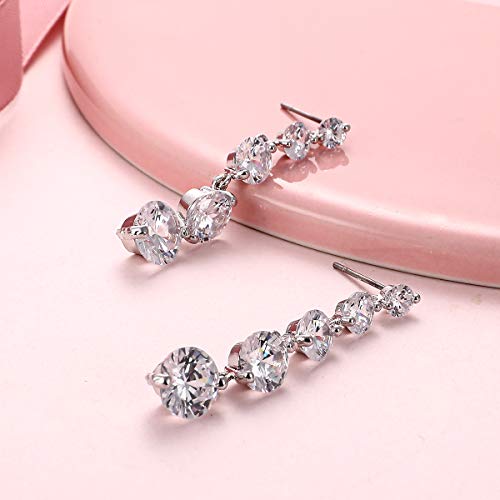 Women's Cubic Zirconia Bridal Earrings - Elegant Long Wedding Party Prom Earring for Bride Bridesmaids Crystal CZ Rhinestone Chandelier Statement Dangle Drop Earrings for girls - color: 5 Round CZ Drop Earring-silver