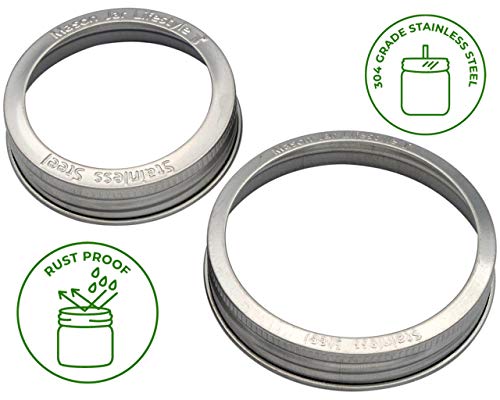 Mason Jar Lifestyle Stainless Steel Rust Proof Bands/Rings with Stamped Logo (5 Pack, Wide Mouth) - size: Wide Mouth