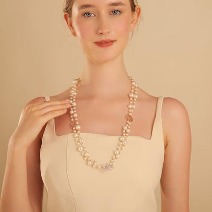 Simulated Pearl Strand Layered Necklace for Women, Multi Strand Long Necklace, Dainty Sweater Necklace for Party Costume Jewelry - style: Moon Star
