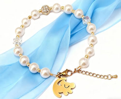 Lion Necklace Dainty Lion Lover Bracelet Earrings Animal Kingdom Gift Valentine's Jewelry - style: White-Pearl