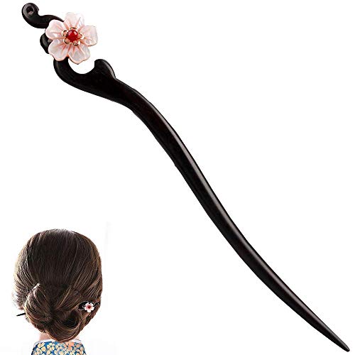Women Girl's Hair Stick Wooden Handmade Hair Accessories,Chinese Retro Hairpins Flower Decor Model B - color: wooden