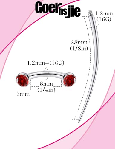 F136 Titanium 16g 6/8/10mm Eyebrow/Rook/Snug/Vertical-Labret/VCH/Snake-Eyes/Anti-Tragus/Christina/Daith/Belly-Button/Bridge/Hood/Surface Curved Barbell Piercing Jewelry for Women Men - color: Red, size: 6 mm (1/4 in)