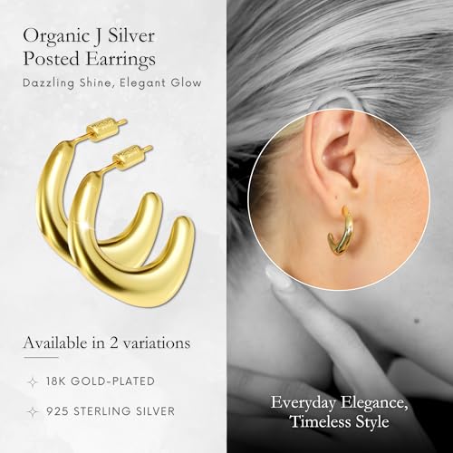 18K Gold Plated Sterling Silver Earrings for Women – Pure & Polished, Twist, Square, Hinged Tube, Abstract & Heart Shape Hoops – Lightweight, Hypoallergenic, Non-Tarnish Jewelry (Sizes: 3x35mm-46x30mm) - color: Gold, size: Abstract Shape (5x25mm)