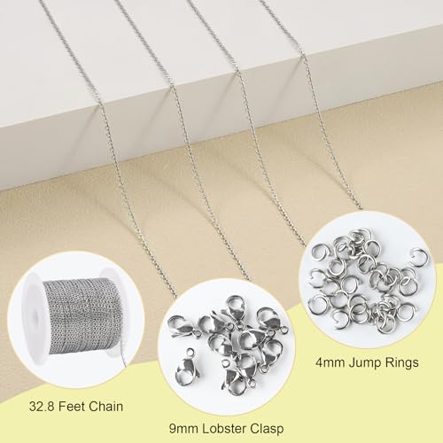 SMYHTGLIF 10 Meters Stainless Steel Jewelry Making Chain Silver Cable Chain | Rolo Chain for Jewelry Making Permanent Jewelry Chain with Lobster Clasps Jump Rings - color: Rolo Silver