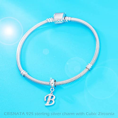 26 Letter Pendant Charms, Polished 925 Sterling Silver Complete Initial A-Z Dangling CZ Stone Alphabet Beads, fits European Bracelet Necklace, Gift for Mother/Father/Daughter/Son/Sister/Aunt - color: Letter B CZ Pendant Charm