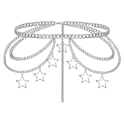 Thorn Heart Waist Chain Belt - Punk Gothic Crossover Body Belly Chains Tassel for Women Girl - color: A-Star