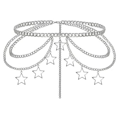 Thorn Heart Waist Chain Belt - Punk Gothic Crossover Body Belly Chains Tassel for Women Girl - color: A-Star