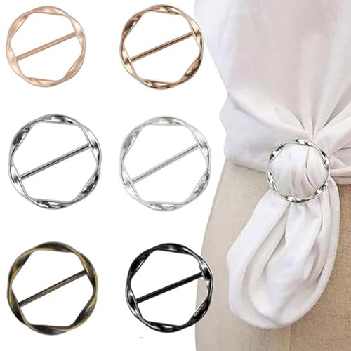 6 PCS Scarf Clips and Ring T Shirt Clip for Women Fashion Metal Circle Buckle for Clothes Hat Belt Decor