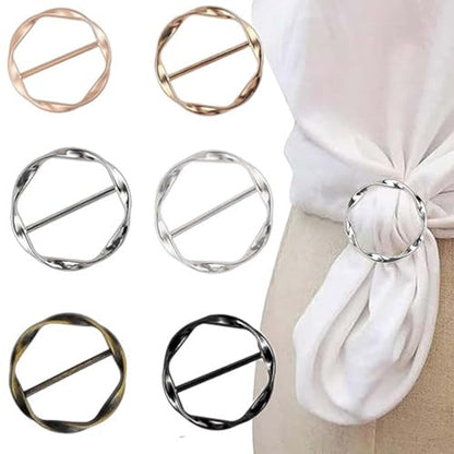 6 PCS Scarf Clips and Ring T Shirt Clip for Women Fashion Metal Circle Buckle for Clothes Hat Belt Decor