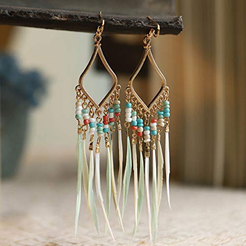 Gold Bohemian Earrings Set with Feather Tassel for Women