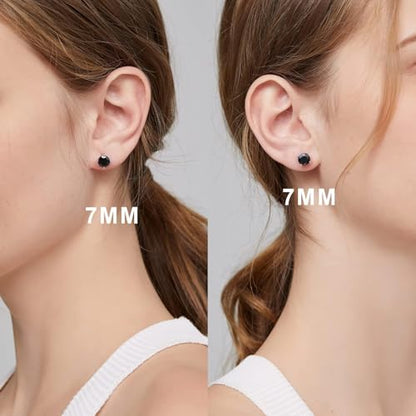 Jiamiaoi 18K White Gold Plated Stud Earrings 925 Sterling Silver Round and Square Cut Princess Cut 5A+ Cubic Zirconia Stud Earrings 4mm to 8mm Fashion Jewelry for Men Women - color: D-Round Cut Black, size: 5mm