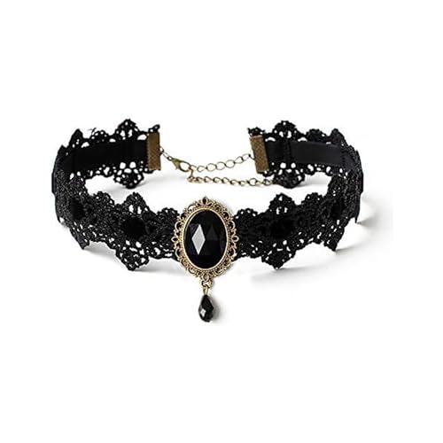 CSIYANJRY99 Gothic Choker Necklace for Women Halloween Red Crystal Vampire Choker Steampunk Lace Choker Witch Costume Accessories - style: Goth